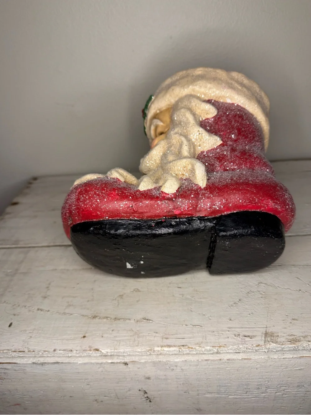 RAZ Imports Large Paper Mache Santa Face Glitter Boot 7.5” Hand Painted